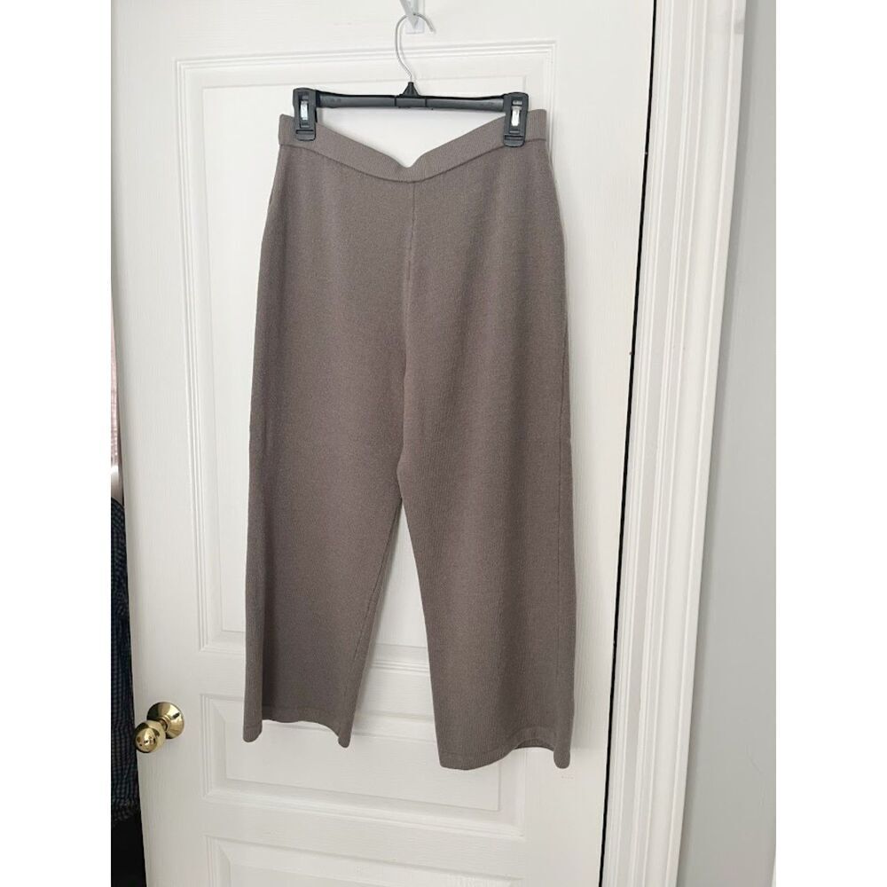 St. John Collection Santana Knit Pull On Elastic Waist Straight Wide Leg Pants